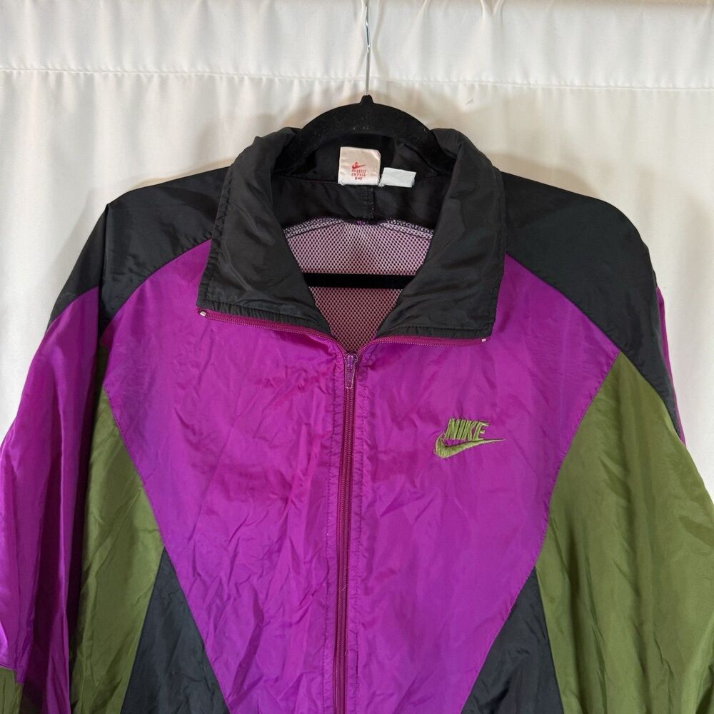 Vintage Nike Windbreaker Women's XL Purple Full Zip Hooded Zip Pockets - Picture 2 of 11